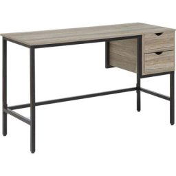 Beliani - Bureau Effet Bois Foncé 120 x 48 cm avec Structure en Acier Noir et 2 Tiroirs de Design
