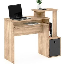 Bureau avec tiroir en tissu Table d'ordinateur pc avec étagère en chêne