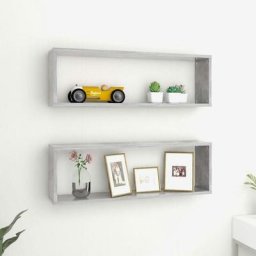 Bonnevie - Lot de 2 Étagères cube murales Étagère de Rangement - Meuble de rangement Gris béton