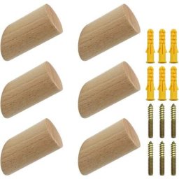 Lot de 6 Patères Murales en Hêtre 3x6cm Patères Murales Cylindriques Manteau Chapeau Echarpe Sac
