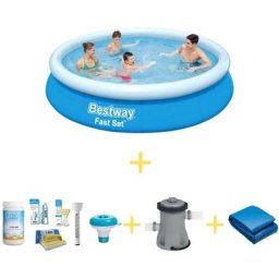 Bestway - Piscine Fast Set - 457 x 84 cm - y compris voile solaire et pompe de filtration - Bleu
