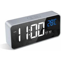 Réveil Numérique, Alarm Réveil led avec Fonction Snooze, Charge des Ports usb (Argent)
