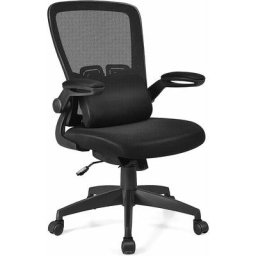 Chaise de Bureau Ergonomique avec Support Lombaire et Accoudoir Rabattable, Chaise de Bureau à 5
