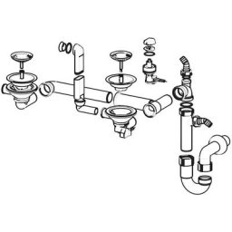 Siphon et bonde avec bouchon-chaînette D70 pour évier 2 cuves Franke 112.0081.812