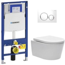 Pack wc Bâti-support Cuvette sat rimless fixations invisibles + Abattant softclose + Plaque blanc