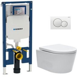 Geberit - Pack wc bâti-support UP720 extraplat + wc sat sans bride fixations invisibles + Abattant