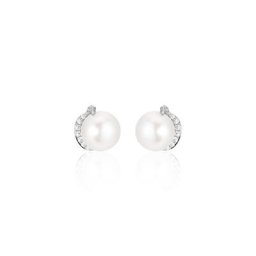 Boucles D'oreilles Puces Lucinda Or Blanc Perle De Culture Et Oxyde