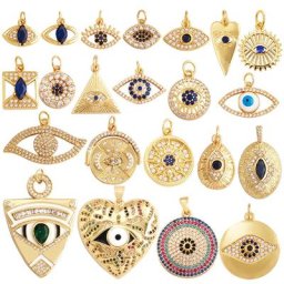 Pendentif à breloque rétro Lucky Evil Eye or cubique 18 carats pavé CZ collier et bracelet