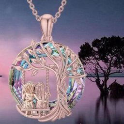 Collier arbre de vie généalogique pour femme pendentif rond en cristal arc-en-ciel cadeau