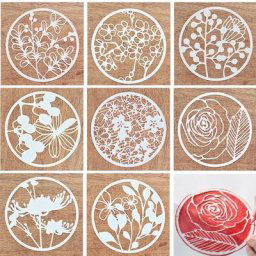 Pochoirs ronds à fleurs pour fenêtre 16.5cm 8 pièces/ensemble pour bricolage peinture