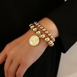 Flashbuy – Bracelets de perles couleur or pour hommes et femmes style Punk Hip Hop Portrait fait à