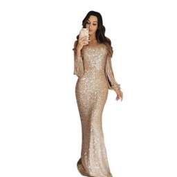 Zabrina-Robe à Paillettes à Manches sulfpour Femme Tenue de Soirée de Club de Bal Maxi à
