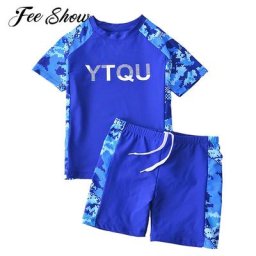 Maillot de bain deux pièces pour enfants ensembles de protection anti-éruption manches courtes