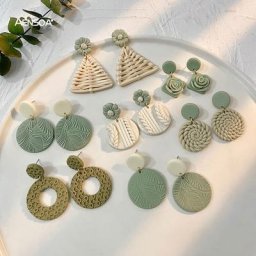 AENSOA-Boucles d'Oreilles en Argile Polymère Verte Moulées à Motif Floral Bijoux Fait à la Main