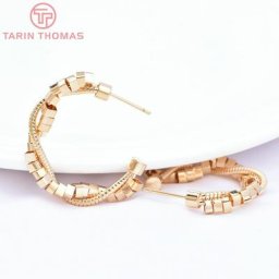 Boucles d'Oreilles Rondes en Laiton Tissé Or 24K Bijoux de Haute Qualité Accessoires pour