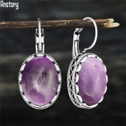 Boucles d'oreilles œil de tigre ovales pour femmes en argent tibétain pierre naturelle Quartz