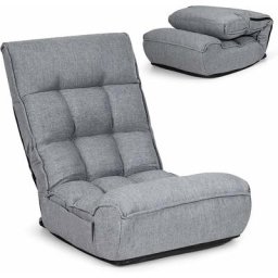 Chaise Pliable de Sol Relax - Dossier à 4 Position Réglable 90°-150° en Tissu de Lin de Style