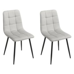 Lot 2 chaises velours gris clair matelassé pieds métal noir - louise 2
