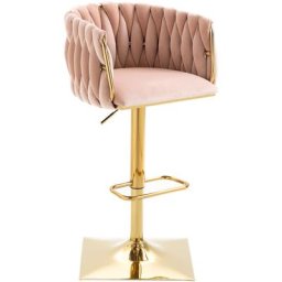 Tabouret de bar pivotant en velours Set de 2 avec dossier tissé à la main chaise de bar réglable en