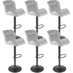 Dyhf - 6 x Tabourets de bar en velours, Tabouret de bar réglable en hauteur avec pied en métal