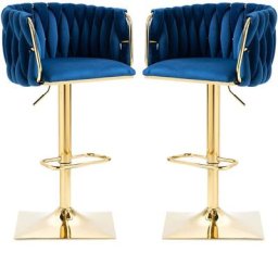 Tabouret de bar pivotant en velours Set de 2 avec dossier tissé à la main chaise de bar réglable en