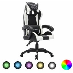 Fauteuil de jeux vidéo avec LED RVB Blanc et noir Similicuir vidaXL - Blanc et noir