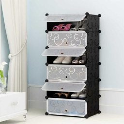 Diy Meuble à Chaussures en Plastique Faite de Modules avec Porte, 45x36x105cm (LxPxH), 6 Cubes,