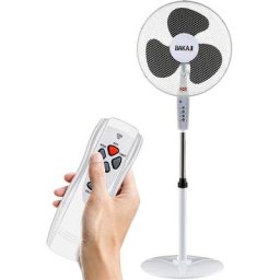 Bakaji - Ventilateur Socle Rond avec Télécommande 50W Blanc 3 Vitesses + Minuterie