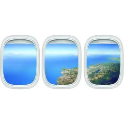 Sticker décoratif pour tête de lit, vue du ciel par les hublots de l'avion en trompe l'oeil, 160 cm
