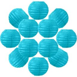 12x Lanterne Papier 10 cm Turquoise - Suspension Boule Papier 10 cm (12'') type Lanterne Japonaise