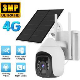 Camera de Surveillance exterieure solaire ptz 3MP 4G avec Panneaux Solaires 5W, Batterie 10000mAh