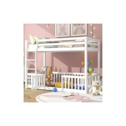 Lit cabane enfant 90x200cm avec escalier à angle droit, lit avec barrières et petites portes, lit