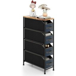 Commode Étroite avec 4 Tiroirs en Tissu, Petit Meuble 20 cm de Largeur avec Cadre en Métal, Meuble