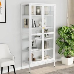 Vitrine d'exposition Blanc 90x40x180 cm Acier et verre trempé