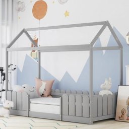 90x200 cm Lit de maison - Lit d'enfant polyvalent en bois pour gar?ons et filles - Avec protection