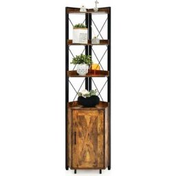Costway - tagère d'Angle 6 Niveaux avec Armoire à Porte, Bibliothèque Angle Kit Anti-basculement