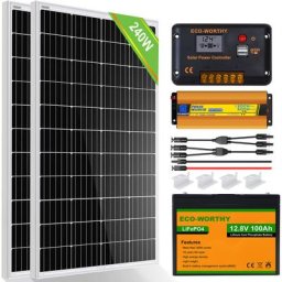 240W 12V Kit panneau solaire avec batterie rechargeable LiFePO4 lithium batterie 100Ah