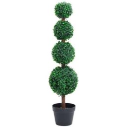 Plante de buis artificiel avec pot Forme de boule Vert 90 cm