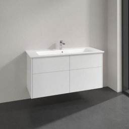 Finero Meuble sous plan avec lavabo, 4 tiroirs sur rails, 1153 x 590 x 477 mm, Glossy White