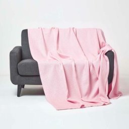 Couverture en coton Bio gaufré coloris Rose, 178 x 228 cm - Rose - Homescapes