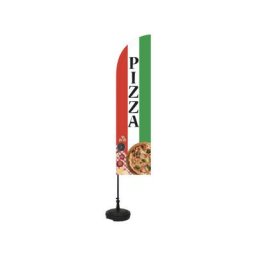 Drapeau 'pizza' de dimensions 255 x 60 cm avec son kit socle plastique et mât - Multicolore