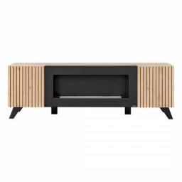 Meuble tv avec cheminée décorative coloris chêne et noir collection nielsen. - Marron - Bois