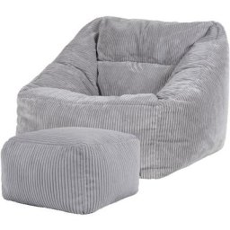 Pouf Fauteuil en Velours Côtelé Morgan et Repose-Pieds, xxl Pouf Geant pour Salon, Pouf Poire