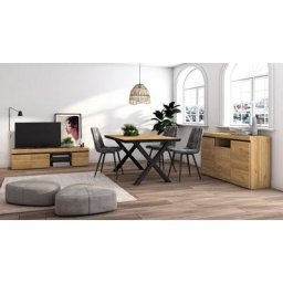 Ensemble de meubles de salon Table 140 Front Noir pieds x 6 convives Meuble tv 160 Crédence /