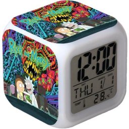 Rick et Morty réveil numérique(A), lumières colorées réveil Horloge carrée, Meilleur Cadeau pour