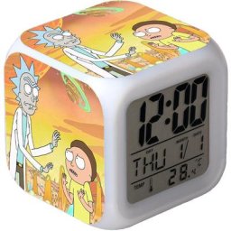 Rick et Morty réveil numérique(B), lumières colorées réveil Horloge carrée, Meilleur Cadeau pour