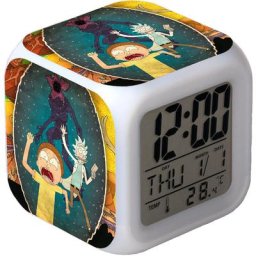 Rick et Morty réveil numérique(C), lumières colorées réveil Horloge carrée, Meilleur Cadeau pour