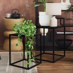 Set 2x supports de fleurs moderne pot à plantes en métal noir tabouret à fleurs