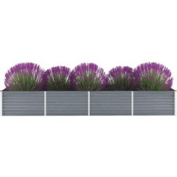 320 x 80 x 45 cm Lit Surélevé Acier Galvanisé Pot à Fleurs Jardinière Gris - Gris