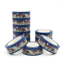 Rubans de masquage en papier Washi séries noël maisons colorées 10m x 15mm ruban décoratif